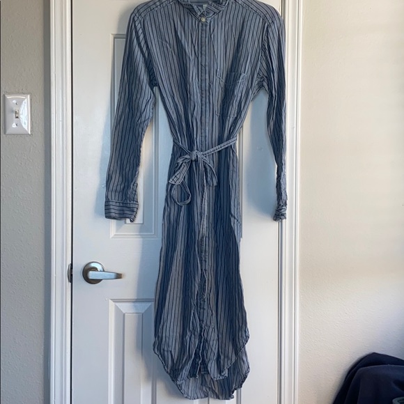 GAP Midi Stripe Shirt Dress Blue Button Up - Picture 2 of 5